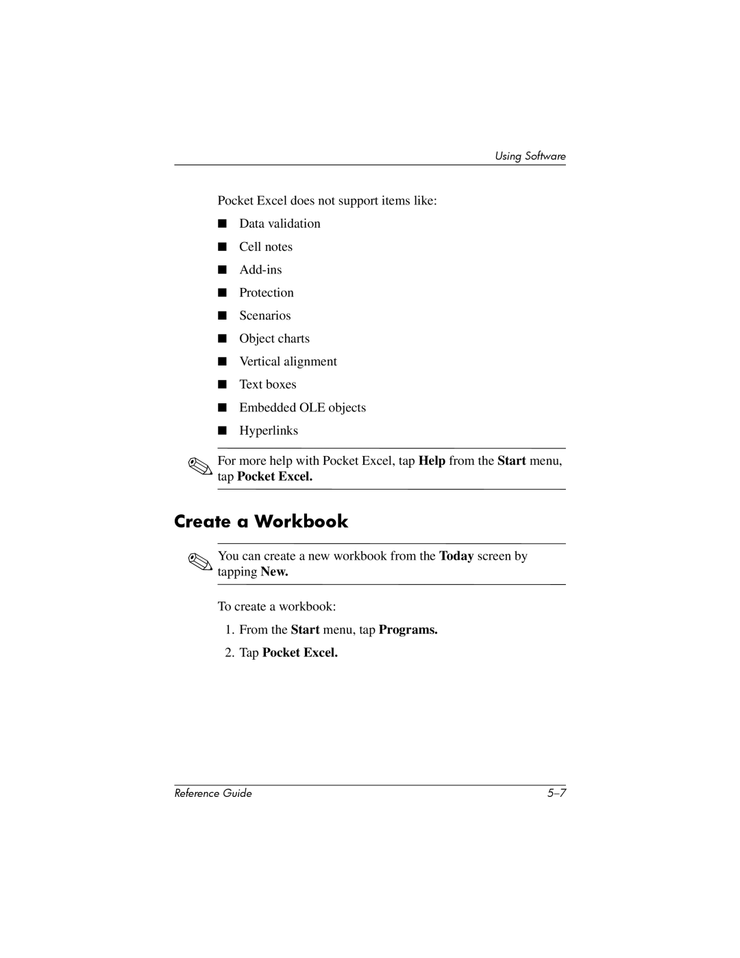 HP H1910e manual Create a Workbook, Tap Pocket Excel 