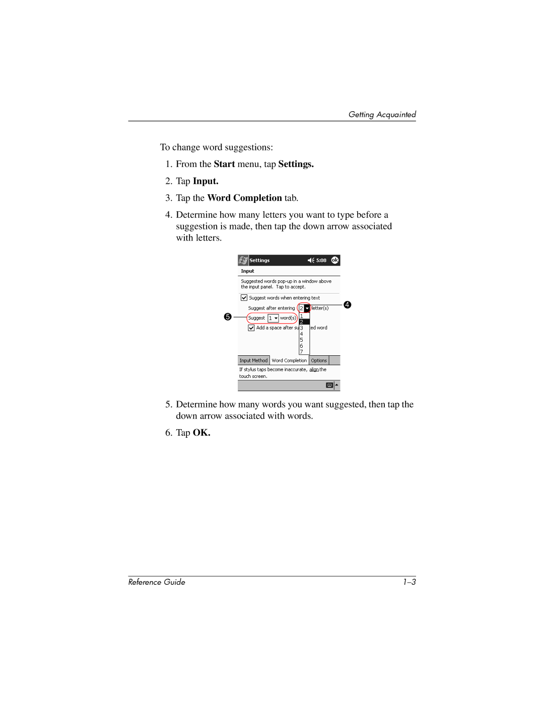 HP H1910e manual Tap Input Tap the Word Completion tab 