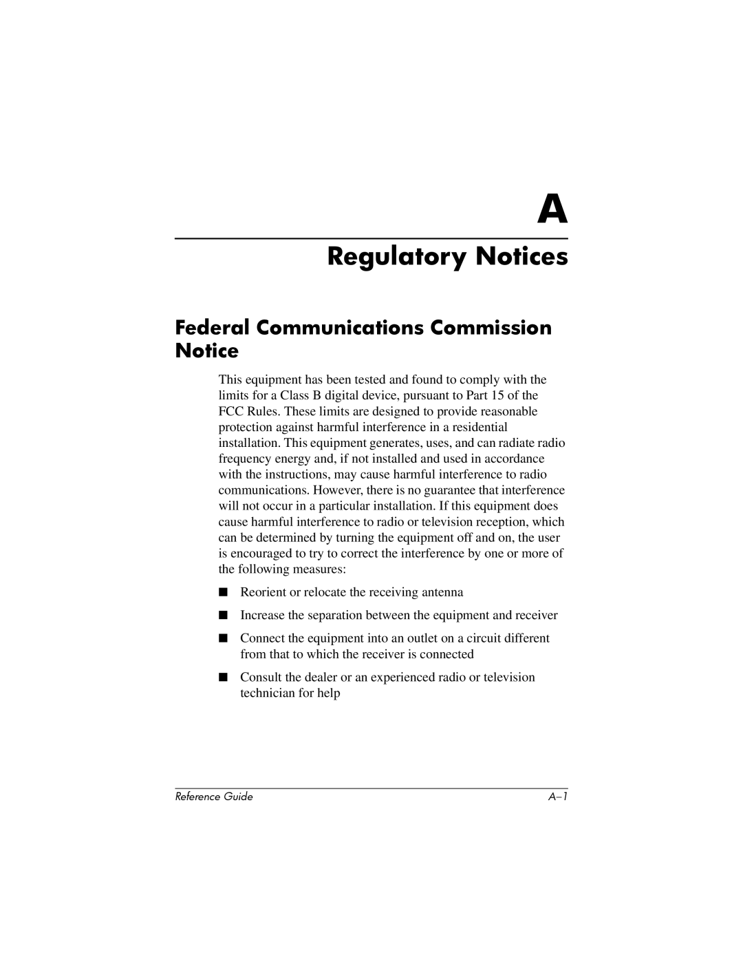 HP H1910e manual Regulatory Notices, Federal Communications Commission Notice 