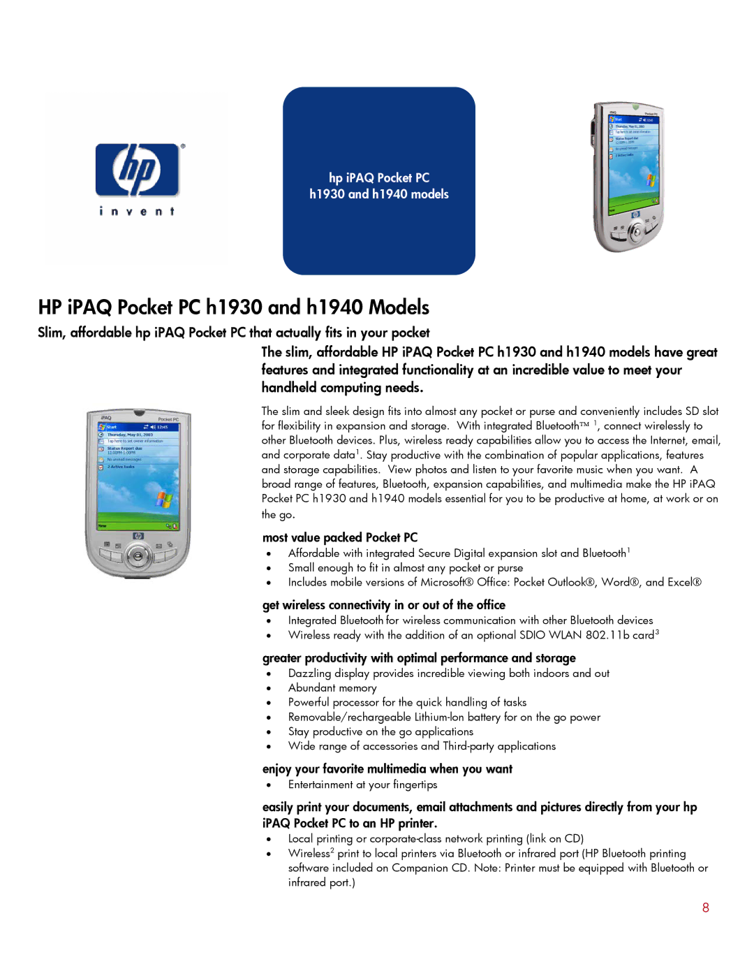 HP H1930 manual HP iPAQ Pocket PC h1930 and h1940 Models 