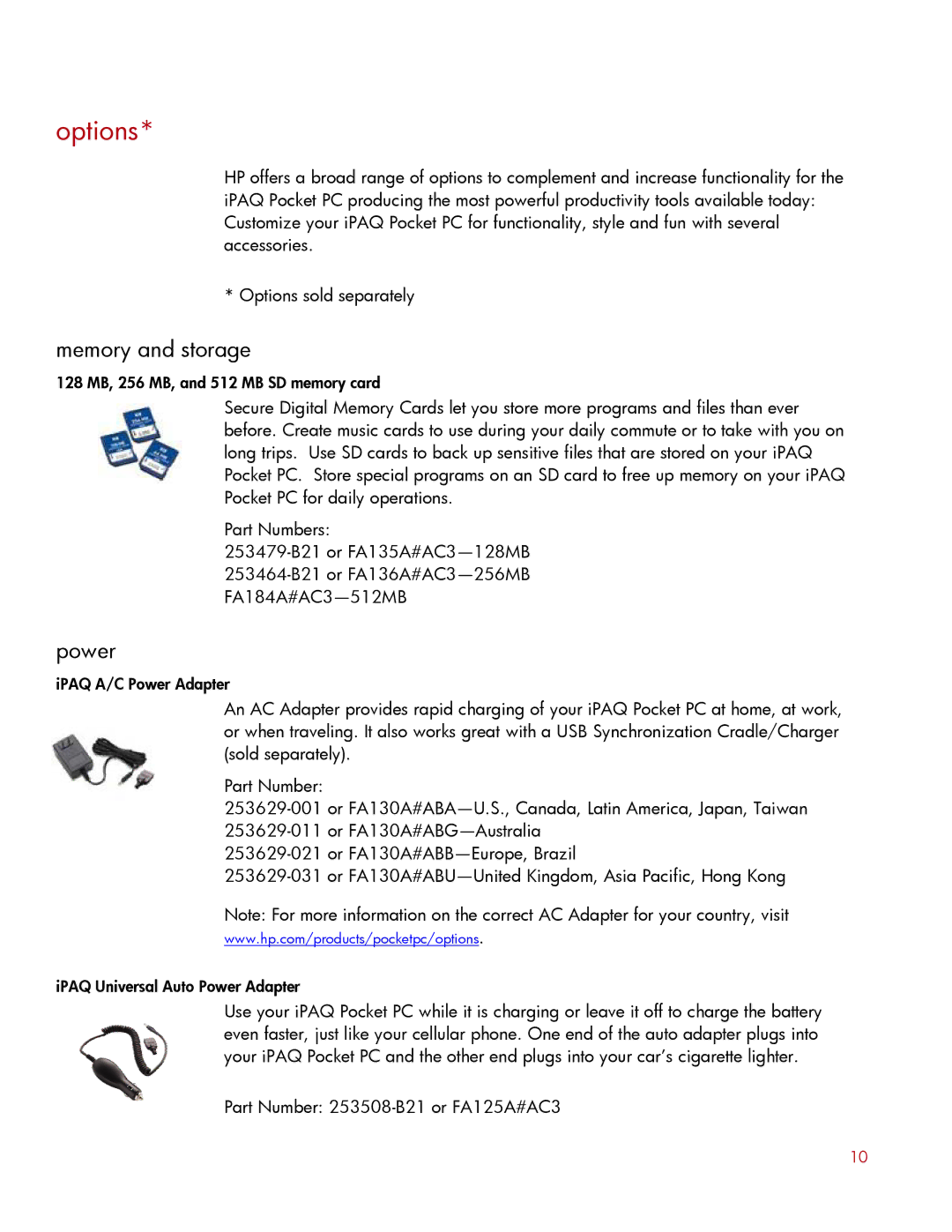 HP H1930 manual Options, Memory and storage, Power 