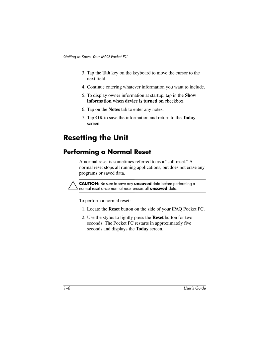 HP h1945, h1940, h1937, h1935 manual Resetting the Unit, Performing a Normal Reset 