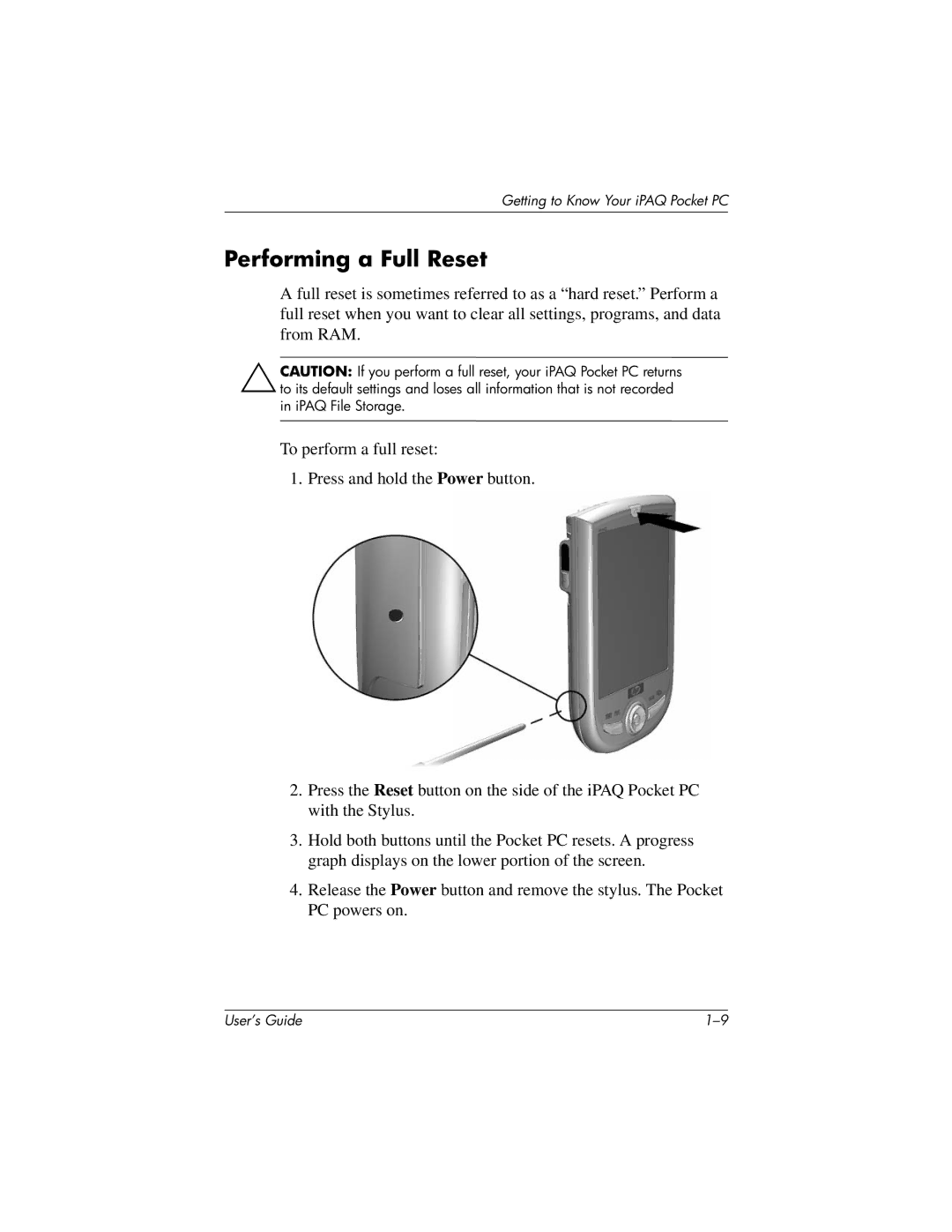 HP h1940, h1945, h1937, h1935 manual Performing a Full Reset 