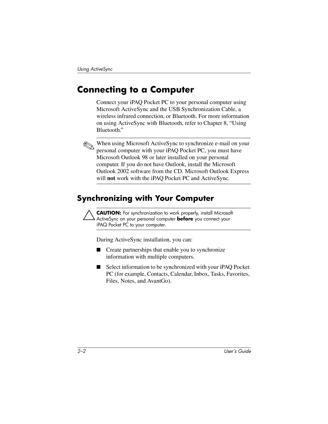 HP h1937, h1945, h1940, h1935 manual Connecting to a Computer, Synchronizing with Your Computer 