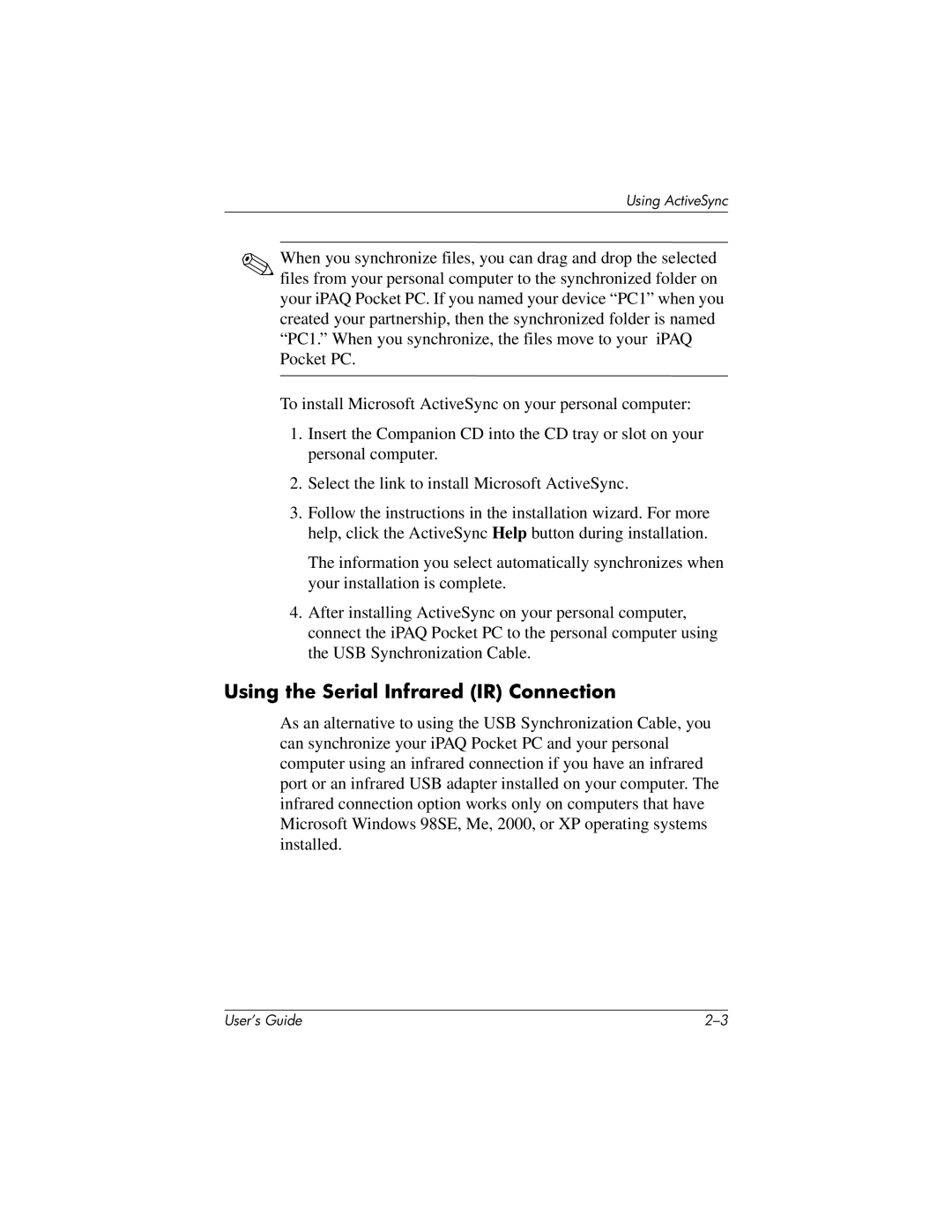 HP h1935, h1945, h1940, h1937 manual Using the Serial Infrared IR Connection 