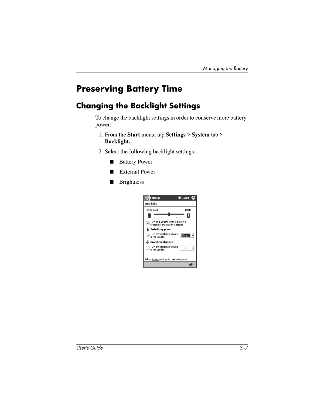 HP h1935, h1945, h1940, h1937 manual Preserving Battery Time, Changing the Backlight Settings 