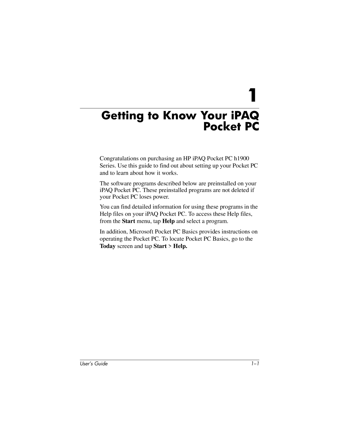 HP h1940, h1945, h1937, h1935 manual Getting to Know Your iPAQ Pocket PC 