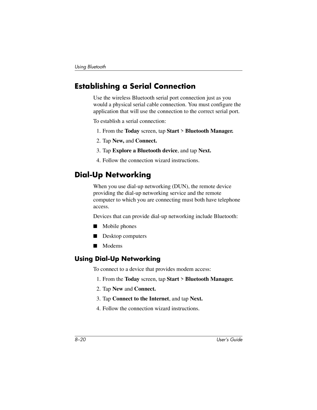 HP h1937, h1945, h1940, h1935 manual Establishing a Serial Connection, Using Dial-Up Networking 