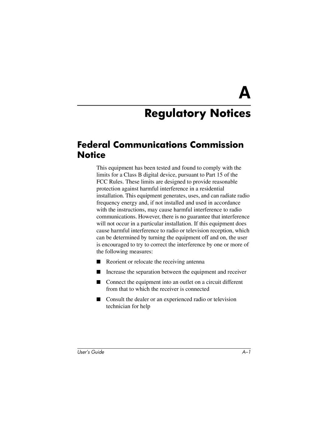 HP H2200 manual Regulatory Notices, Federal Communications Commission Notice 