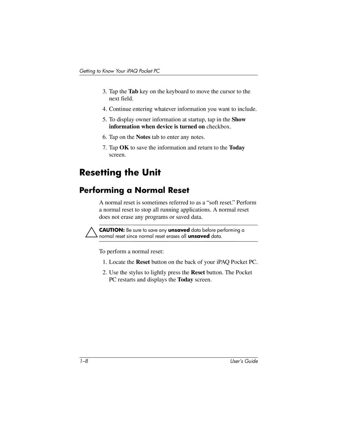 HP H2200 manual Resetting the Unit, Performing a Normal Reset 