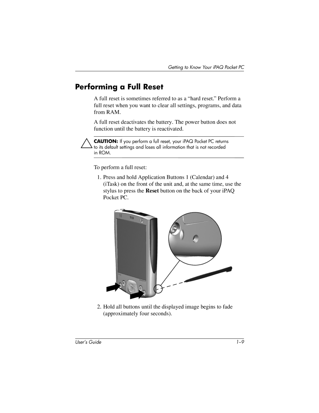 HP H2200 manual Performing a Full Reset 