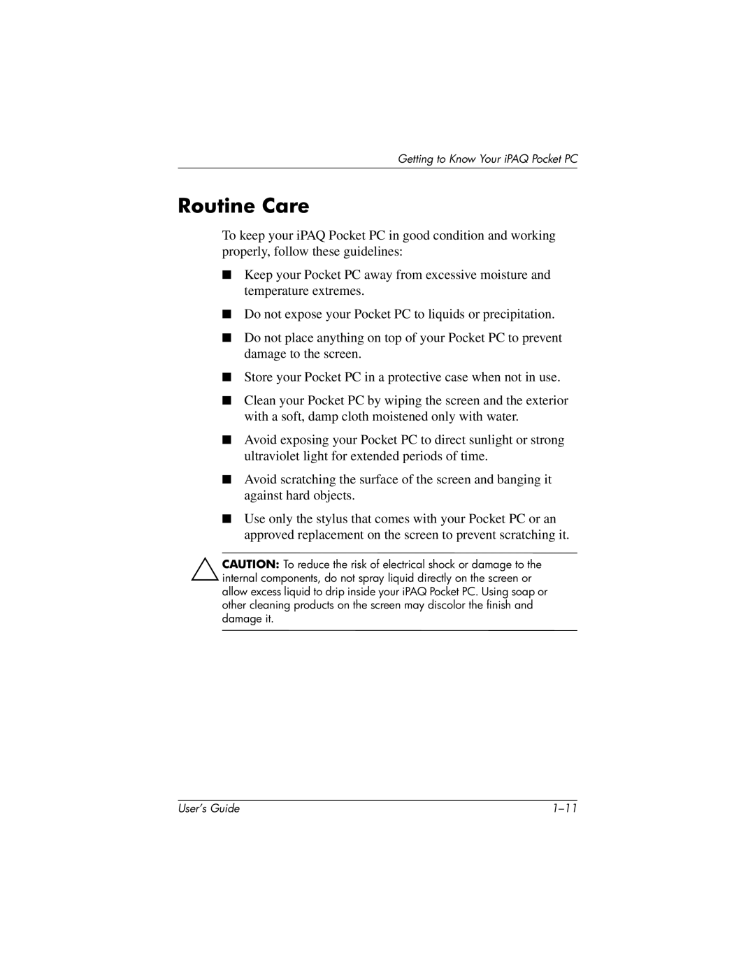 HP H2200 manual Routine Care 