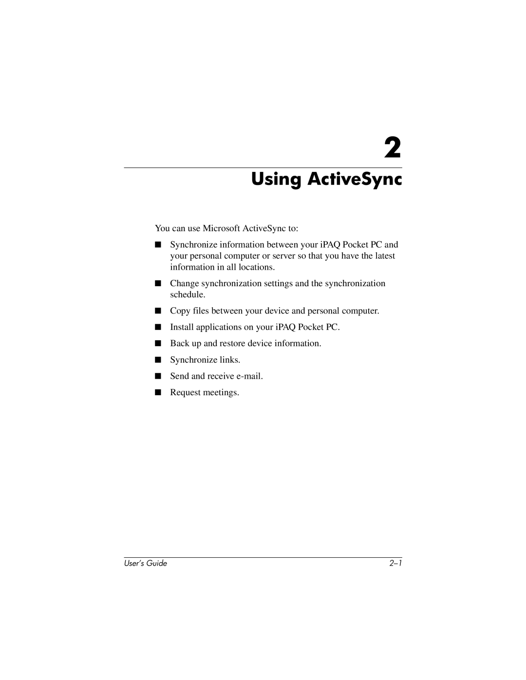 HP H2200 manual Using ActiveSync 