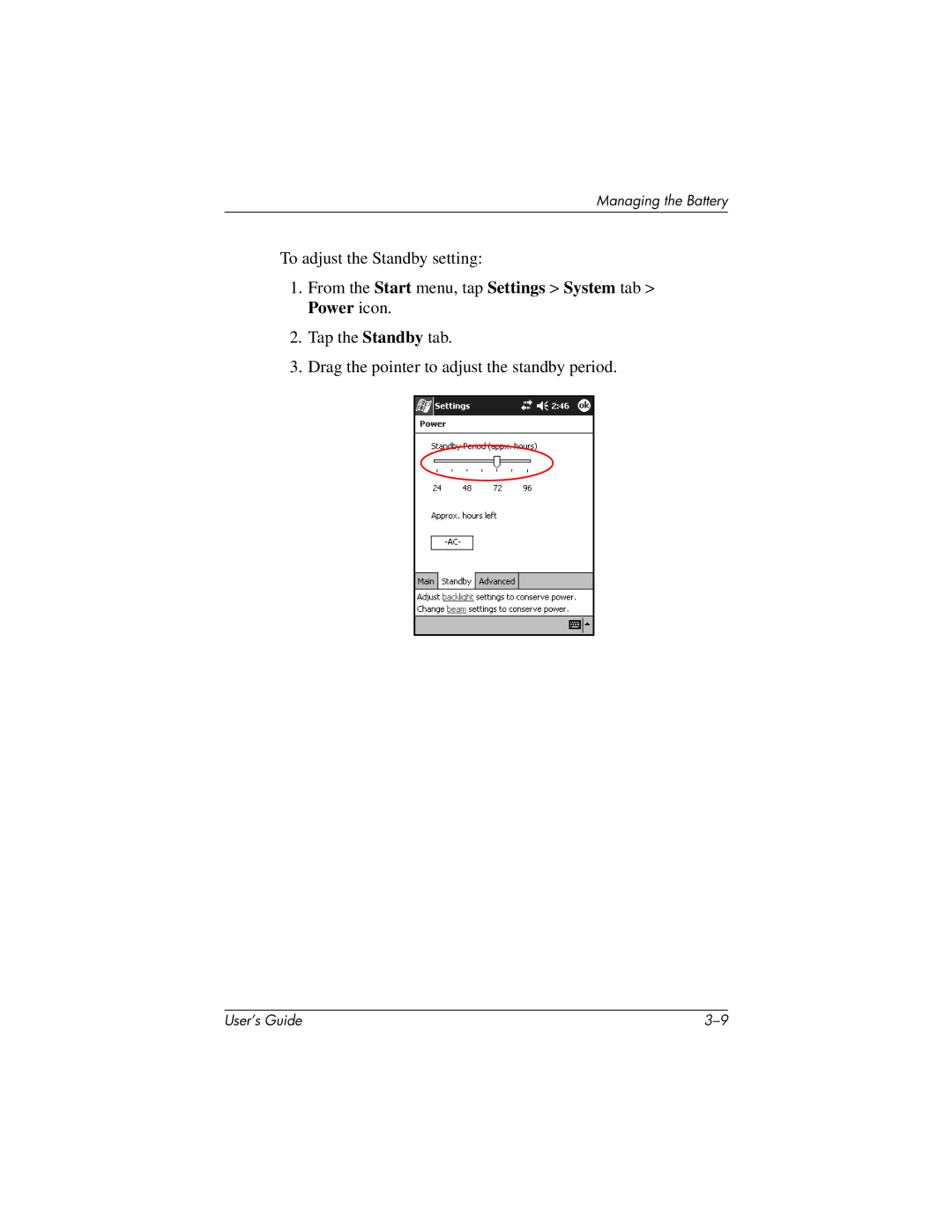 HP H2200 manual Managing the Battery 