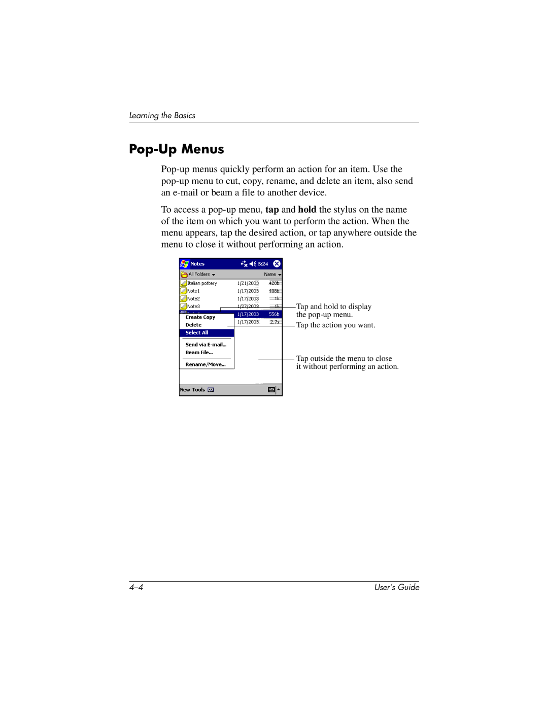 HP H2200 manual Pop-Up Menus 