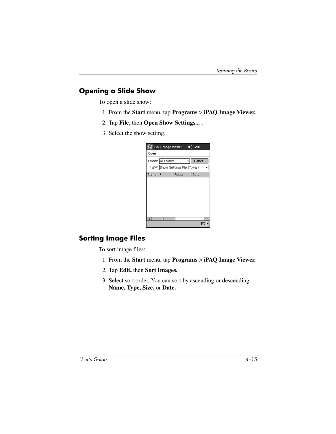 HP H2200 manual Opening a Slide Show, Sorting Image Files 