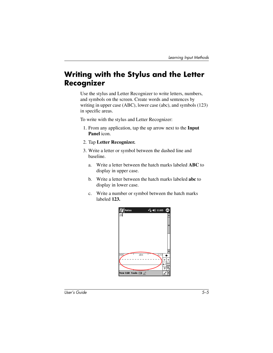 HP H2200 manual Writing with the Stylus and the Letter Recognizer, Tap Letter Recognizer 