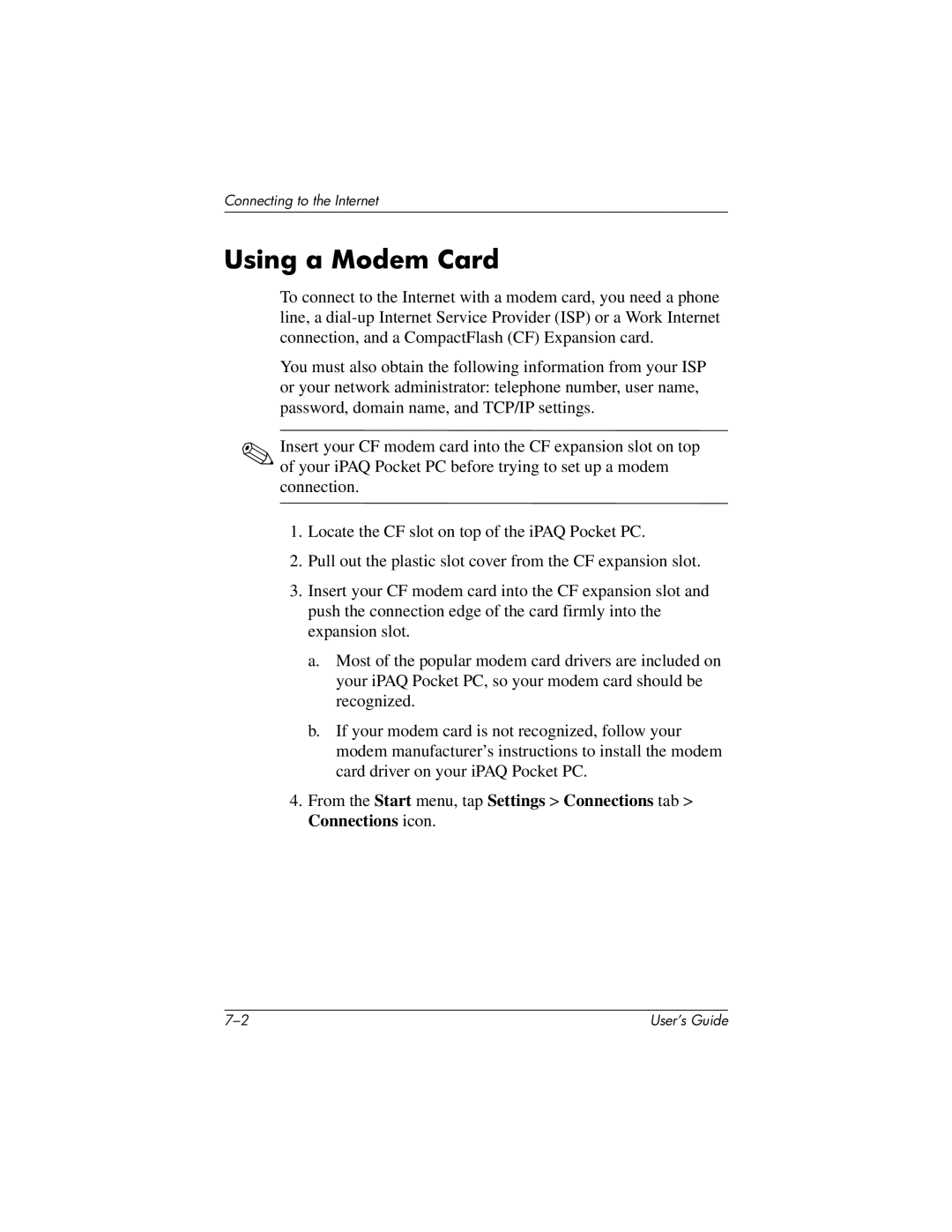 HP H2200 manual Using a Modem Card 