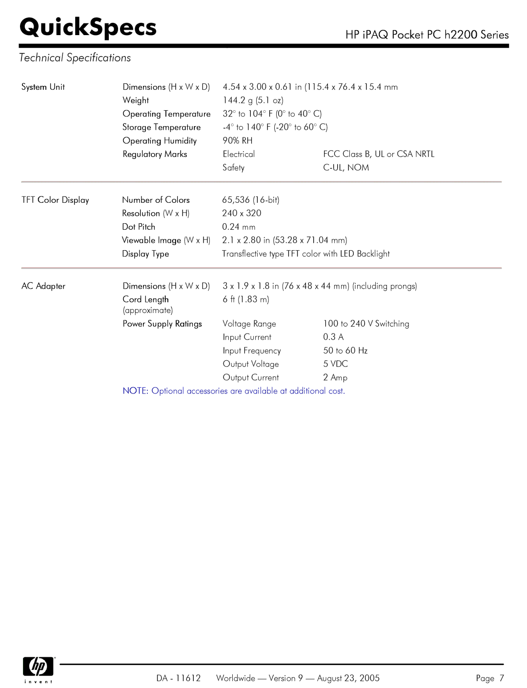 HP H2200 manual Technical Specifications 