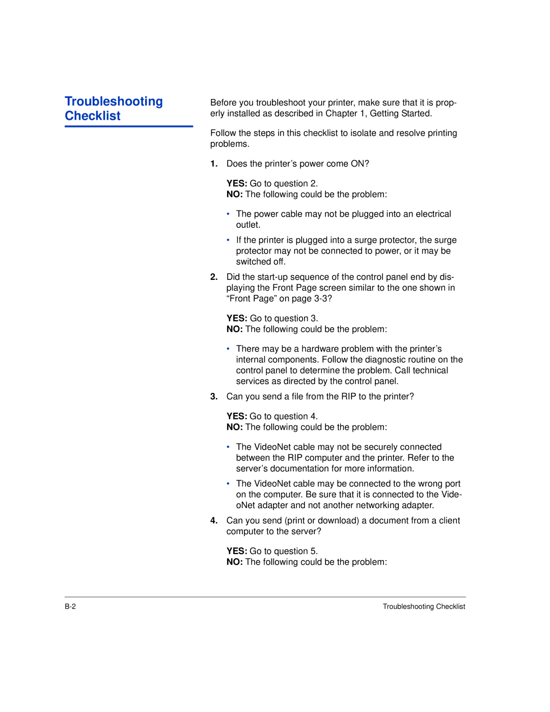 HP H35000, H45000 manual Troubleshooting Checklist 