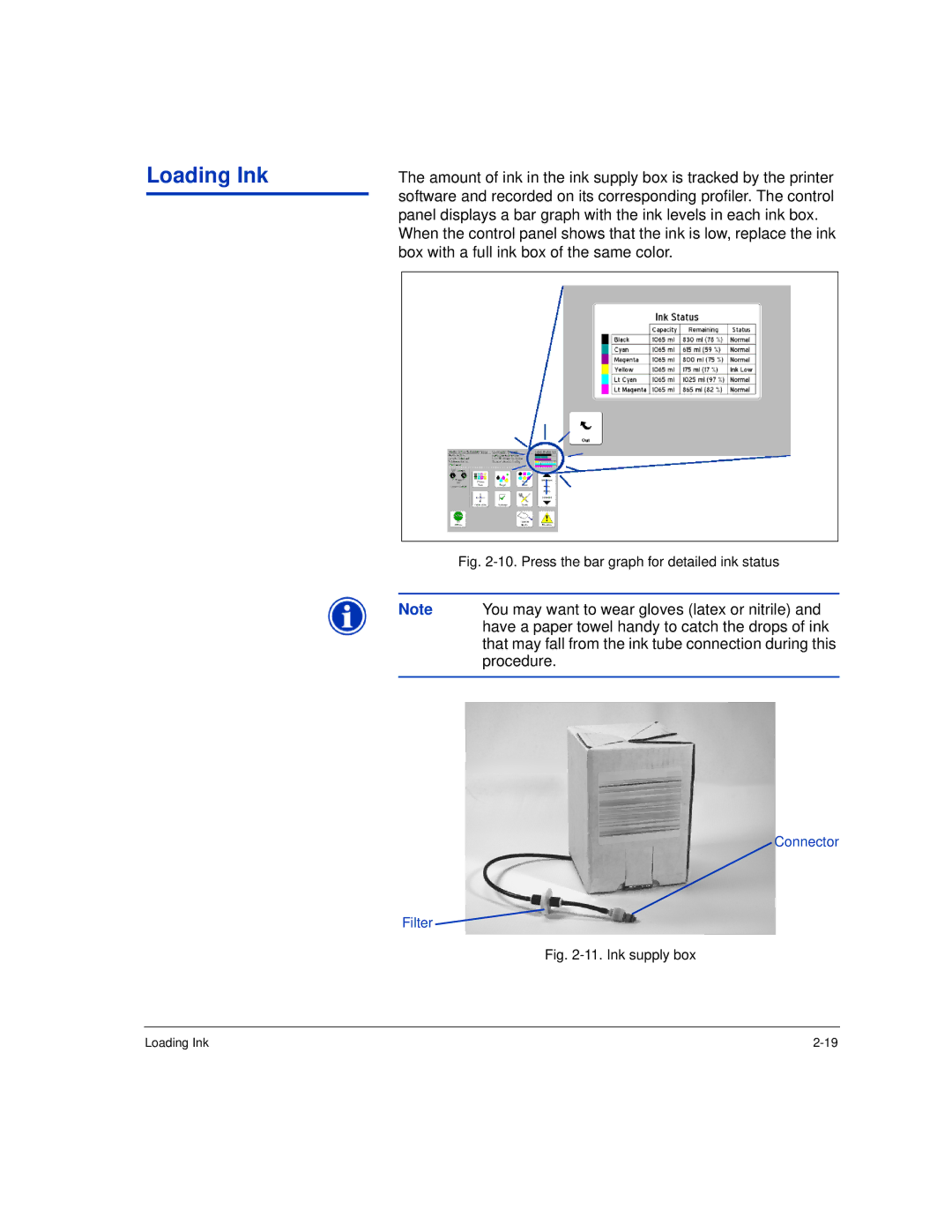 HP H45000, H35000 manual Loading Ink, Press the bar graph for detailed ink status 