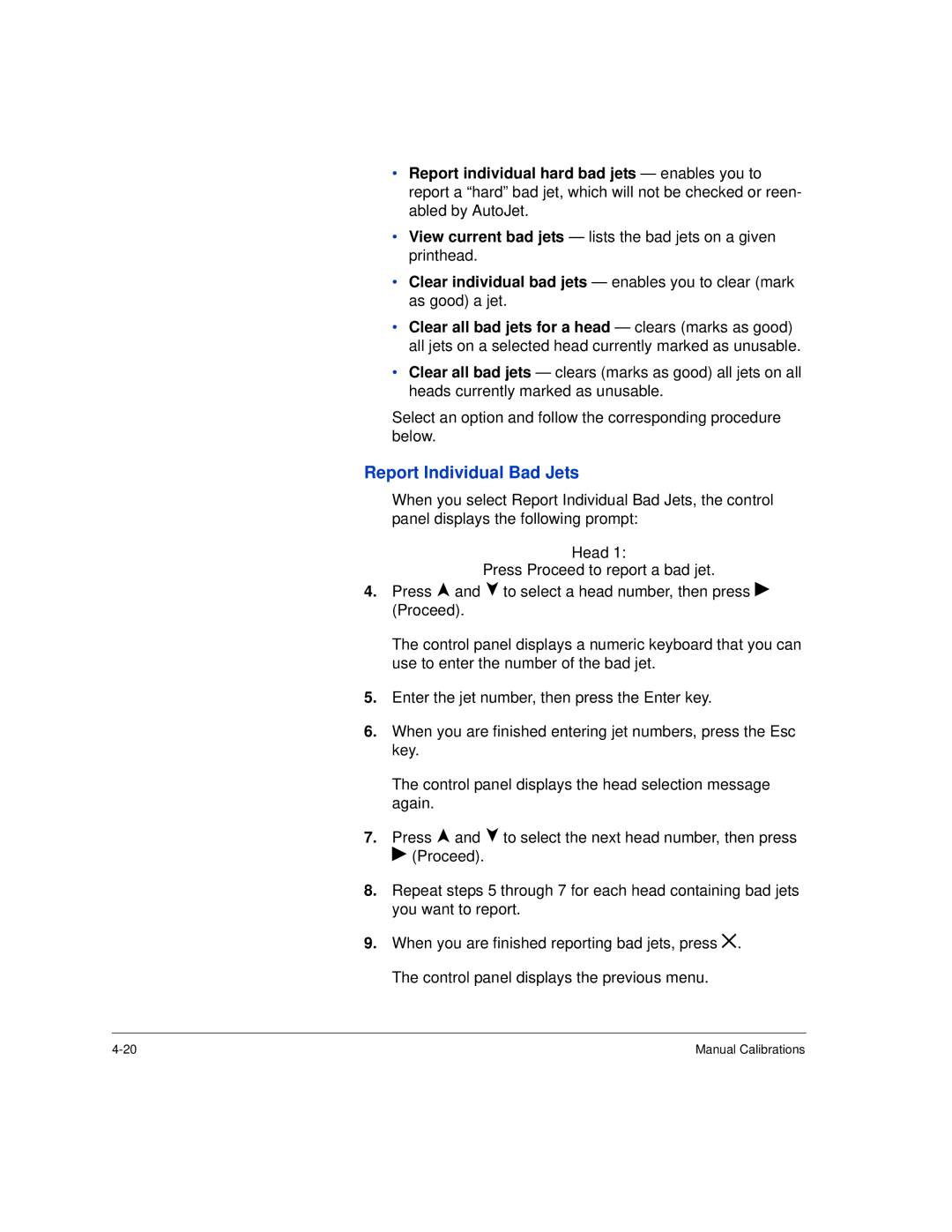 HP H35000, H45000 manual Report Individual Bad Jets 