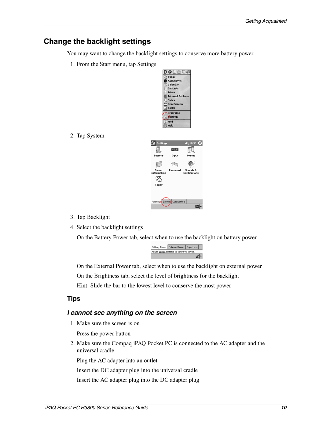 HP H3800 e manual Change the backlight settings, Cannot see anything on the screen 