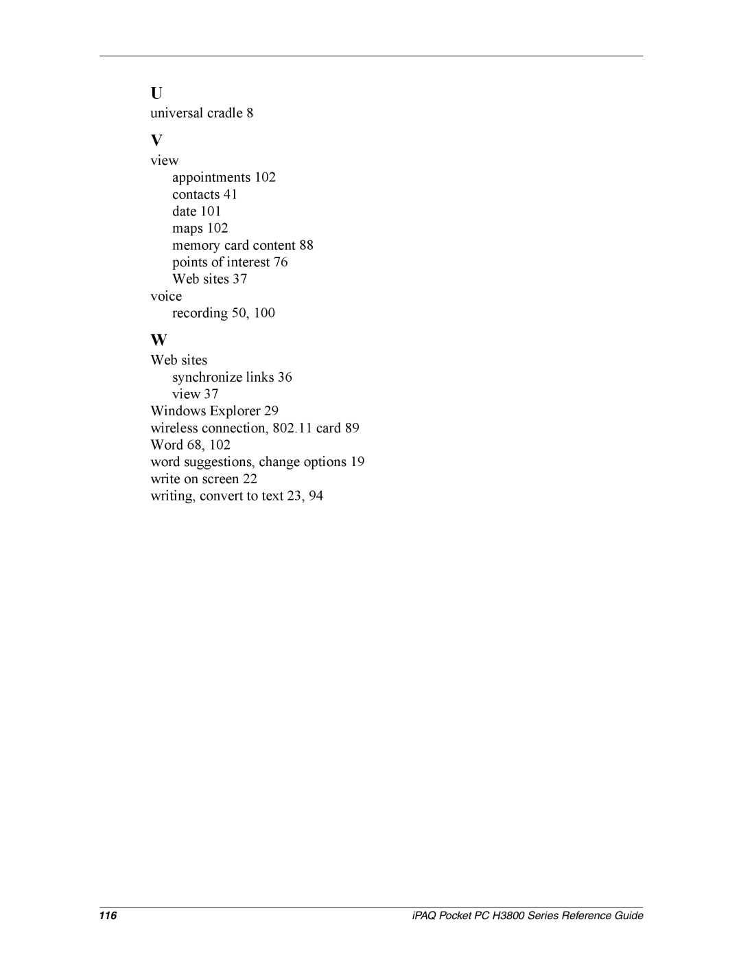 HP H3800 e manual IPAQ Pocket PC H3800 Series Reference Guide 