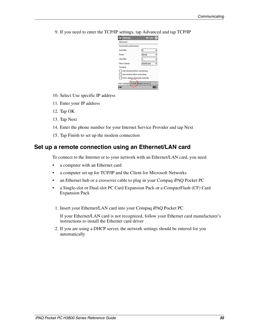 HP H3800 e manual Set up a remote connection using an Ethernet/LAN card 