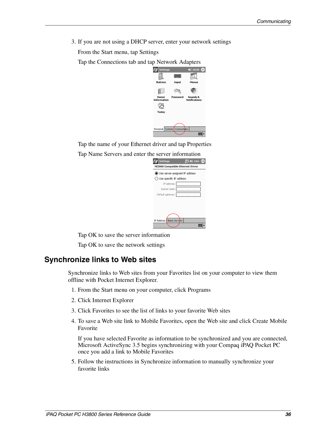 HP H3800 e manual Synchronize links to Web sites 