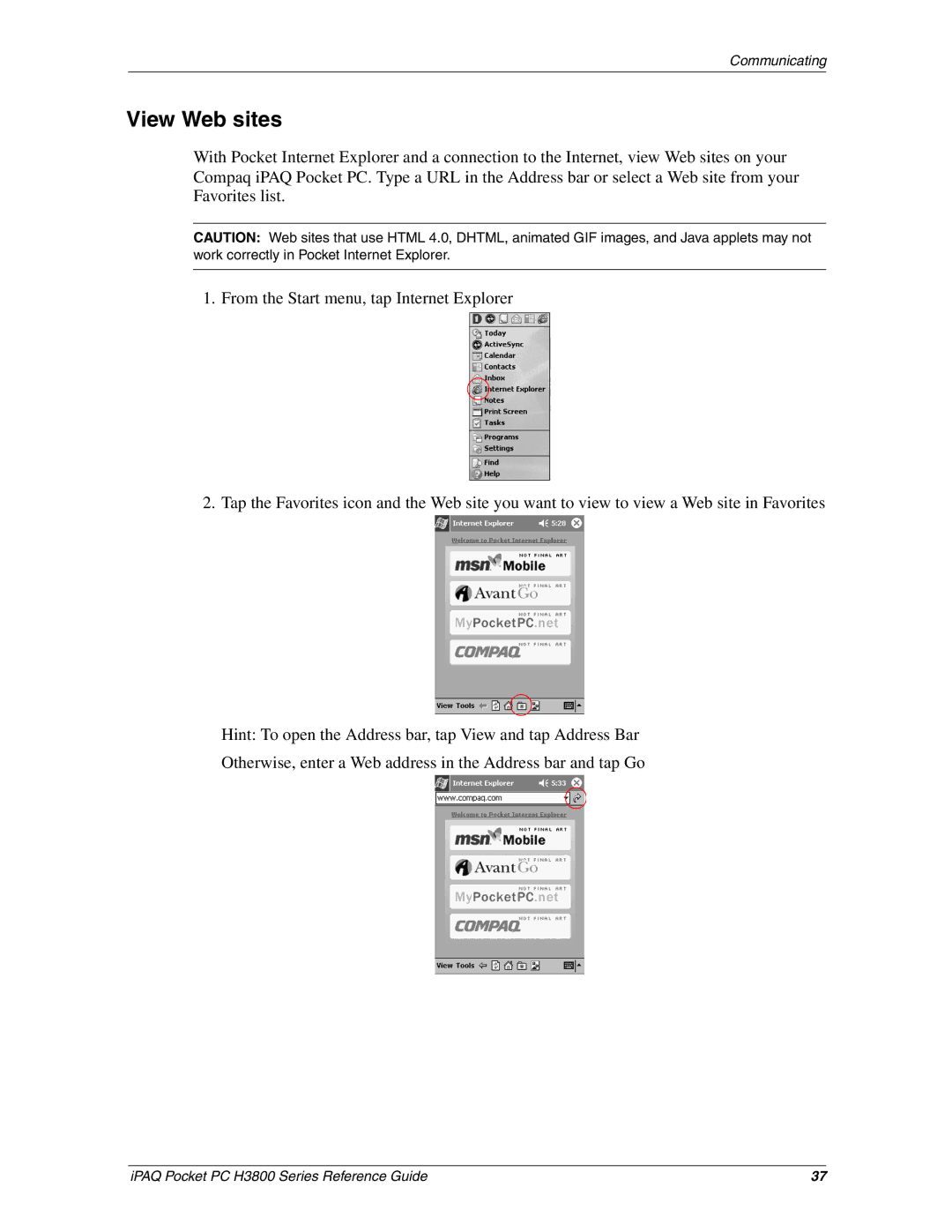 HP H3800 e manual View Web sites 