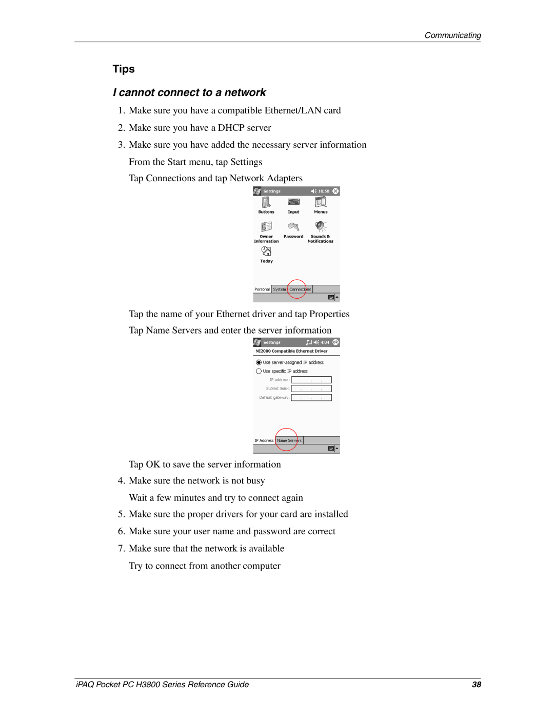 HP H3800 e manual Cannot connect to a network 