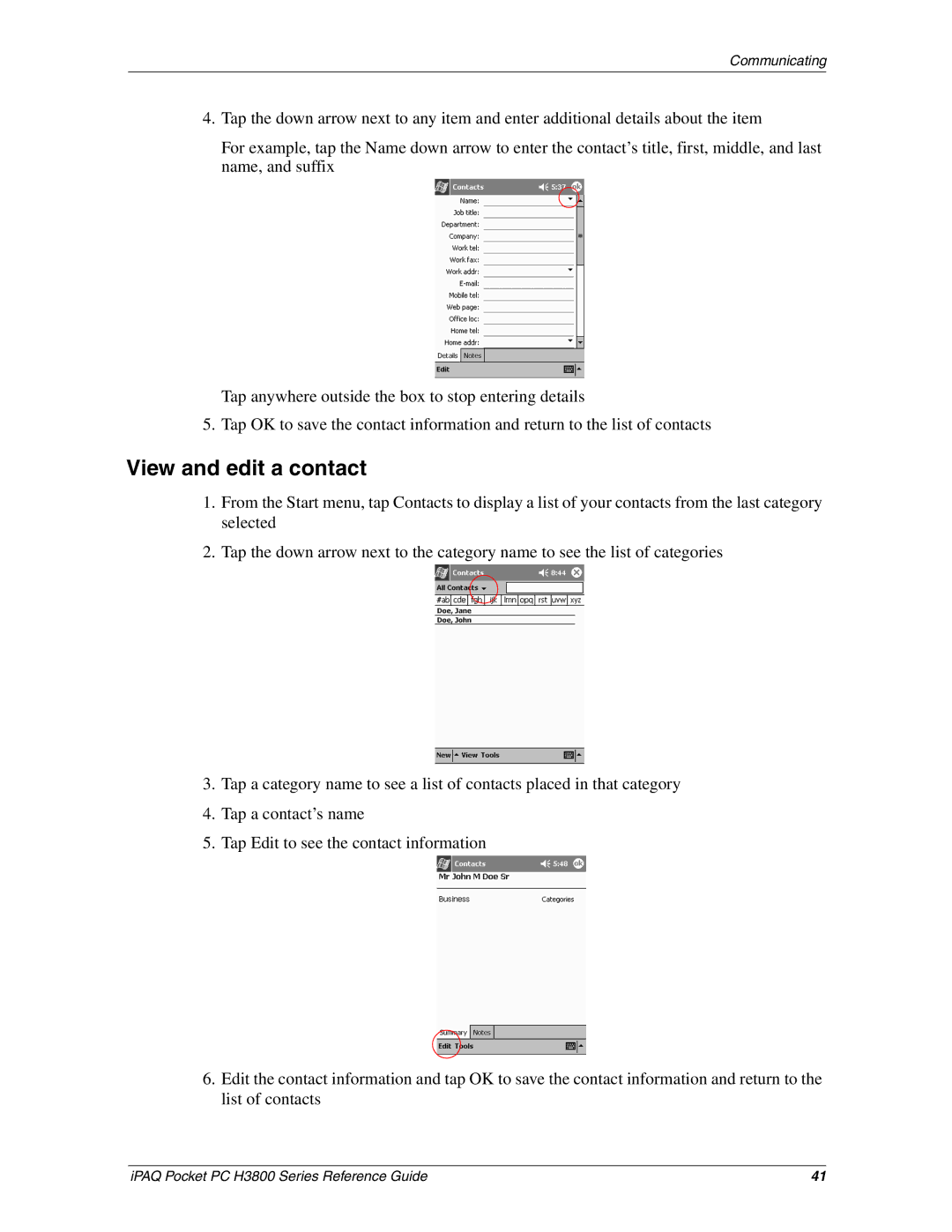 HP H3800 e manual View and edit a contact 