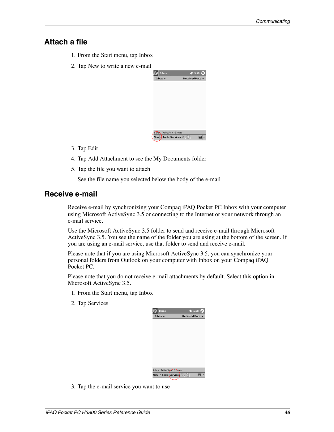 HP H3800 e manual Attach a file, Receive e-mail 