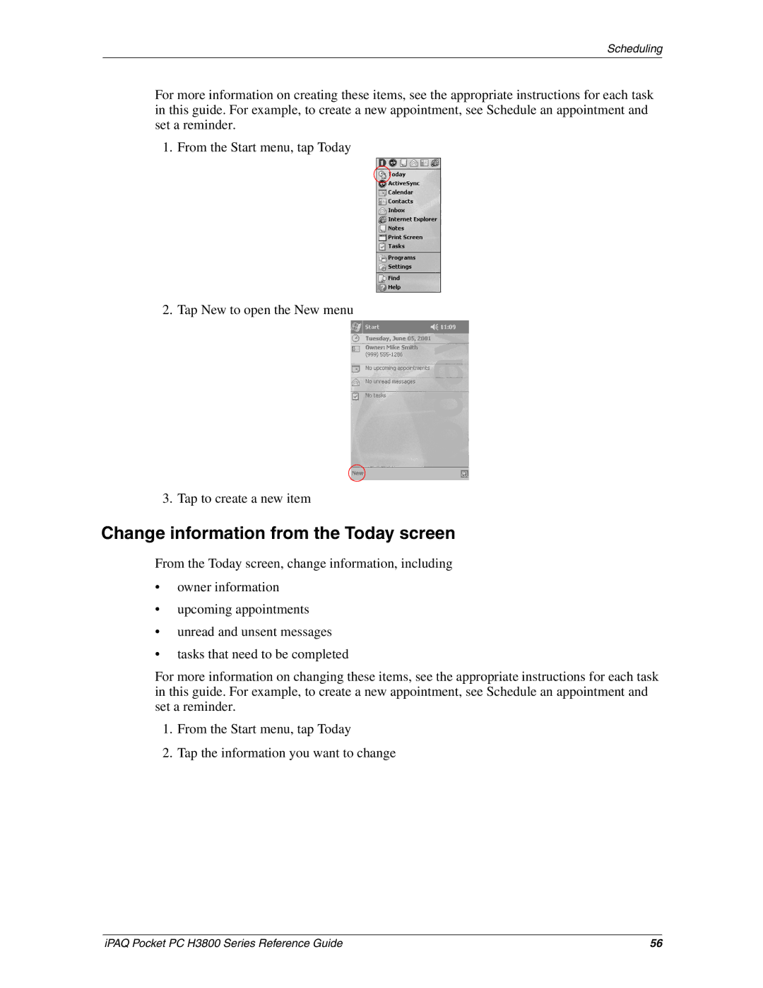 HP H3800 e manual Change information from the Today screen 