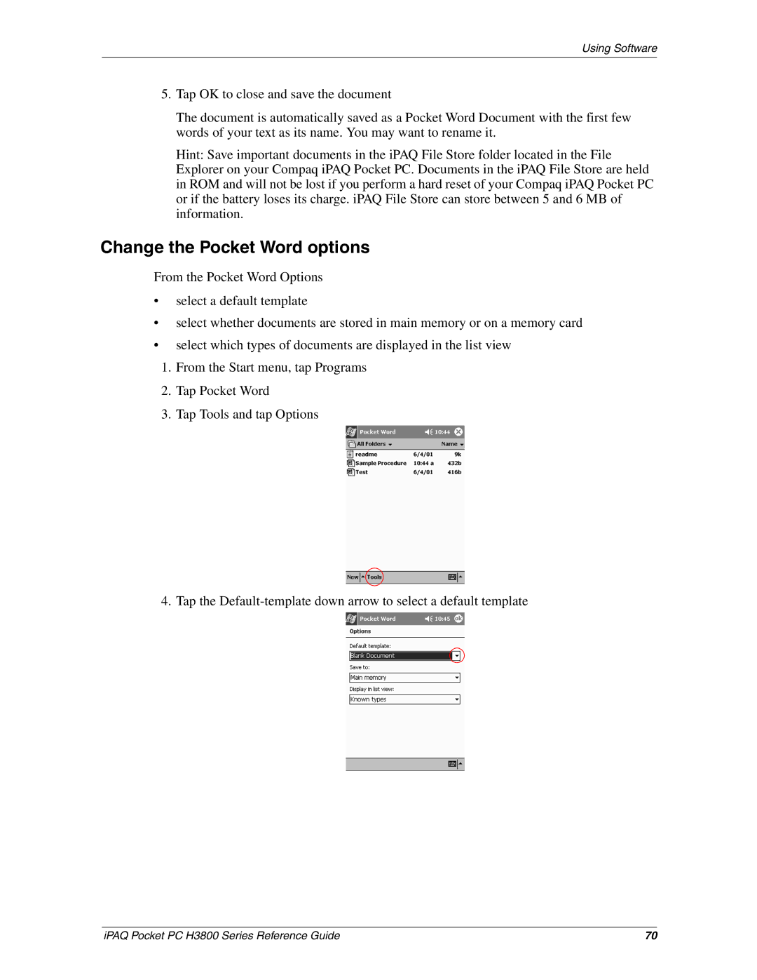 HP H3800 e manual Change the Pocket Word options 