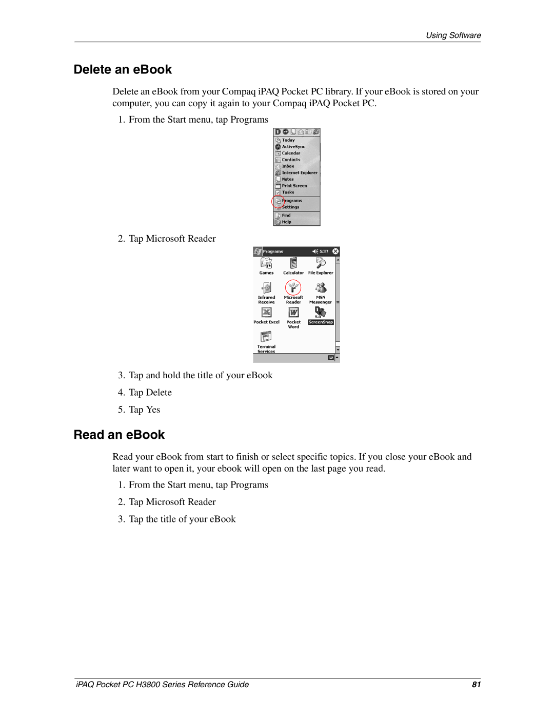 HP H3800 e manual Delete an eBook, Read an eBook 