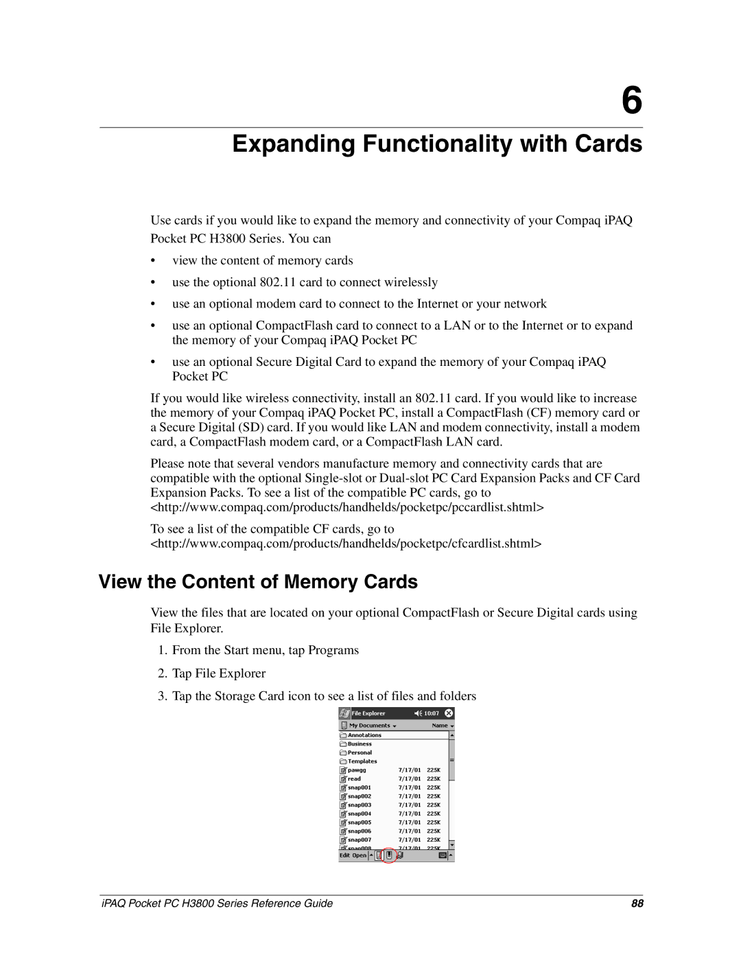 HP H3800 e manual Expanding Functionality with Cards, View the Content of Memory Cards 