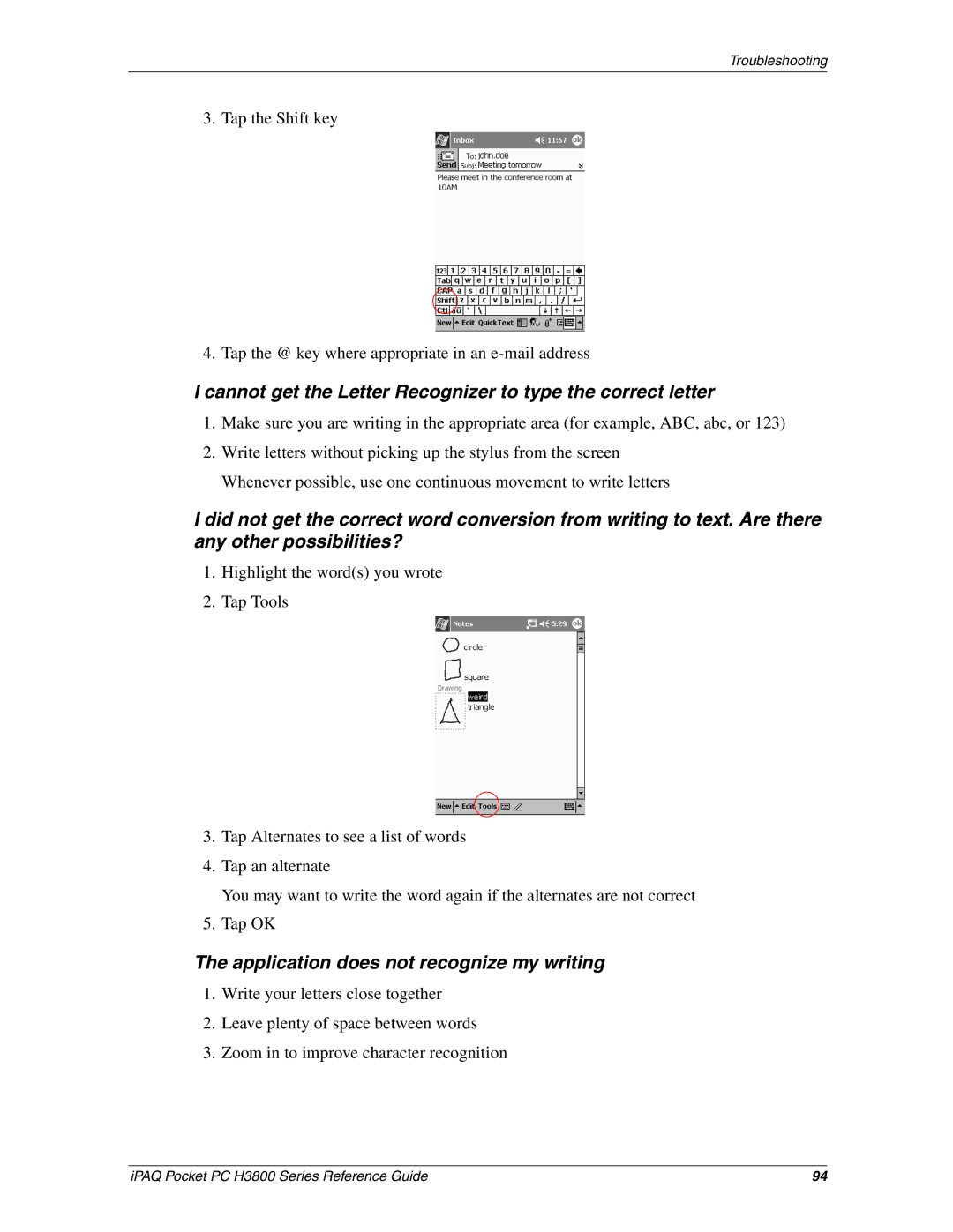 HP H3800 e manual Cannot get the Letter Recognizer to type the correct letter 