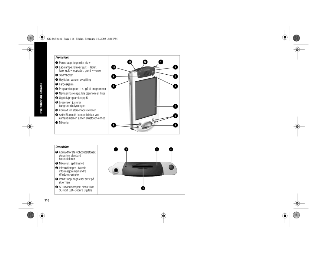 HP H3900 manual Fremsiden, Oversiden, 116 