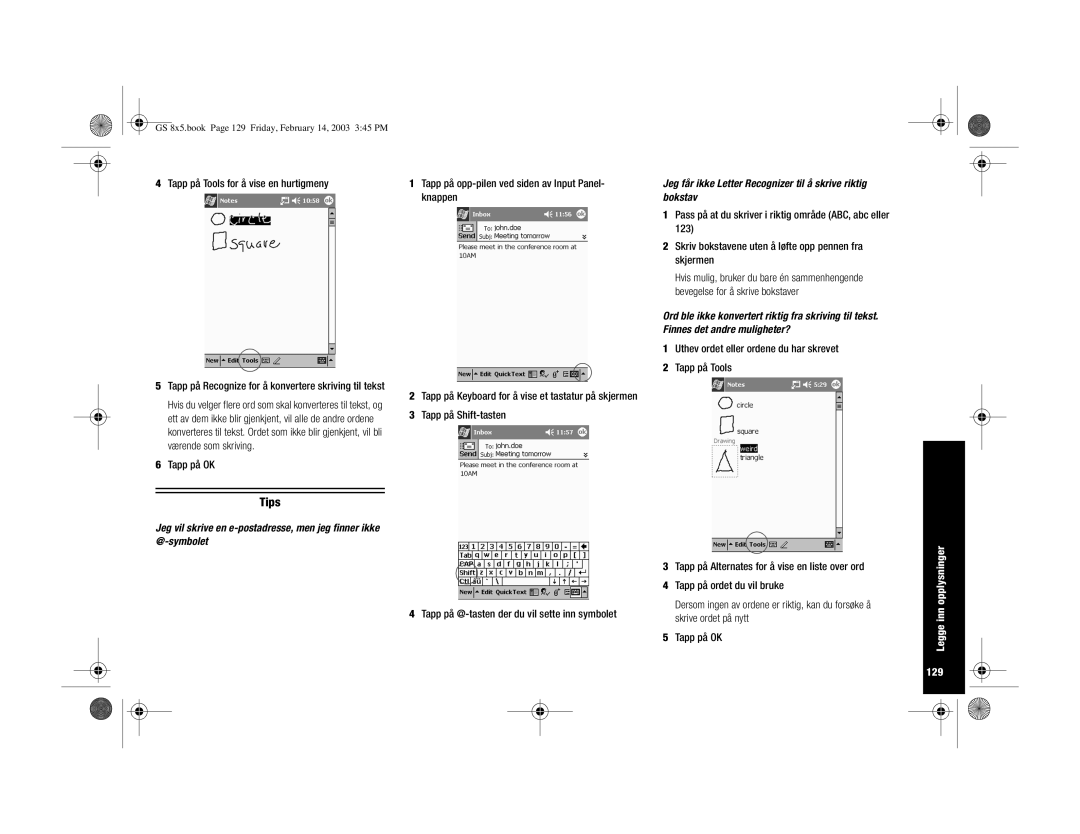 HP H3900 manual Tapp på Tools for å vise en hurtigmeny, Tapp på opp-pilen ved siden av Input Panel- knappen 