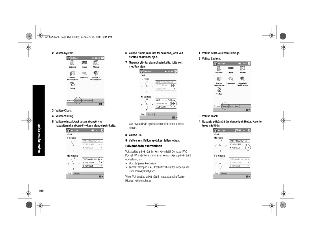 HP H3900 manual Päivämäärän asettaminen, 160 