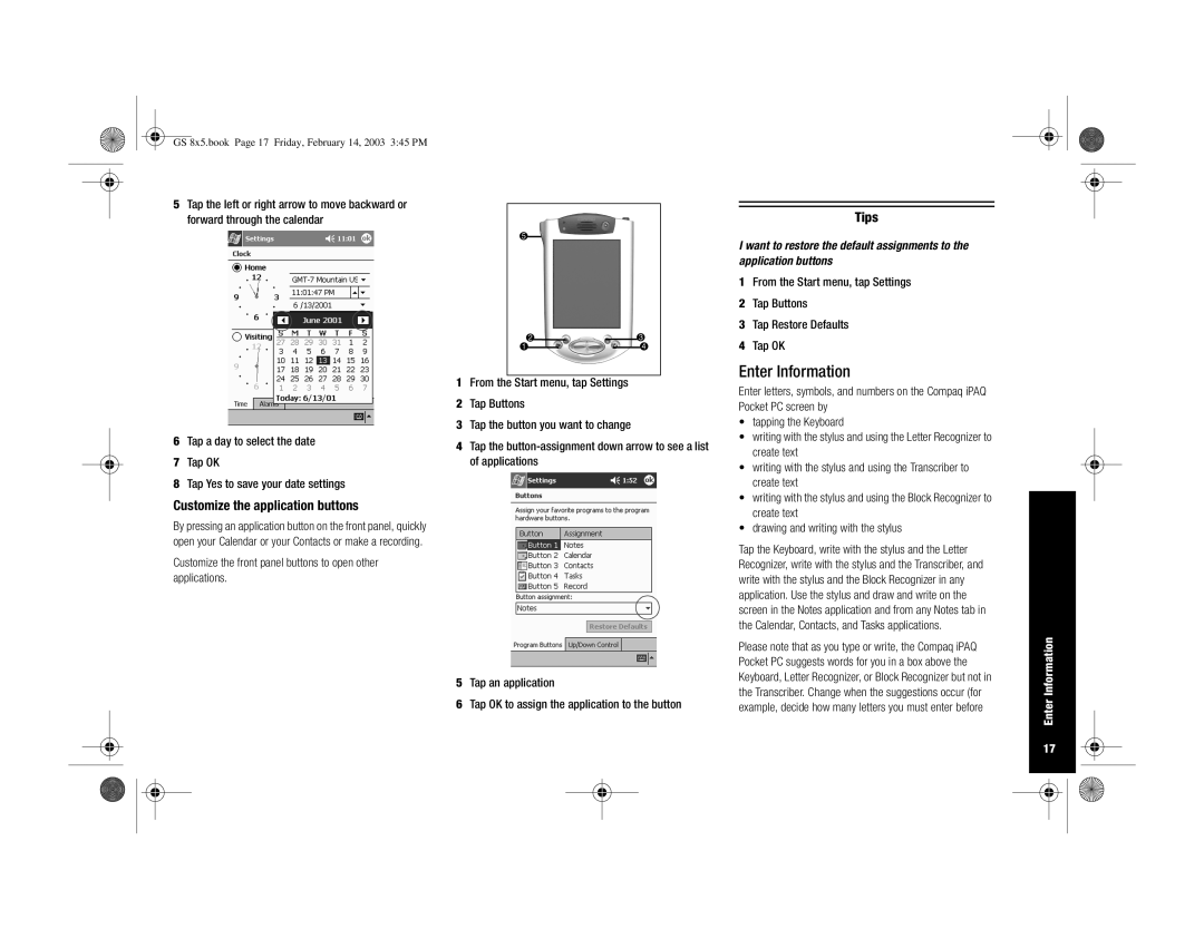 HP H3900 manual Enter Information, Customize the application buttons 