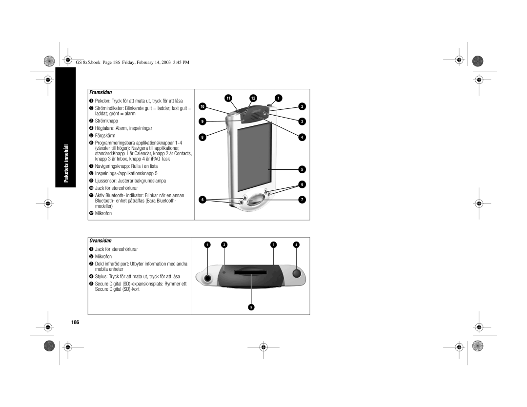 HP H3900 manual Framsidan, Ovansidan, 186 