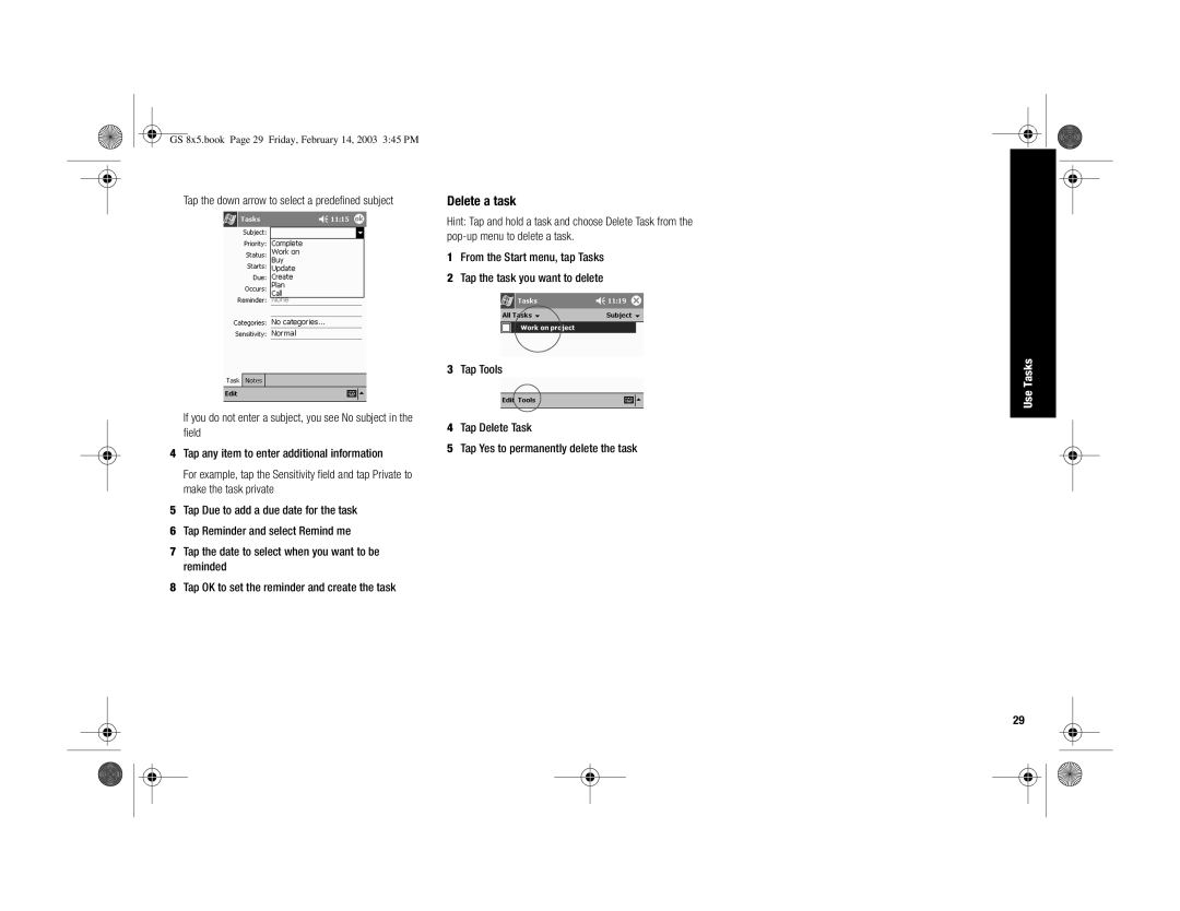 HP H3900 manual Delete a task 