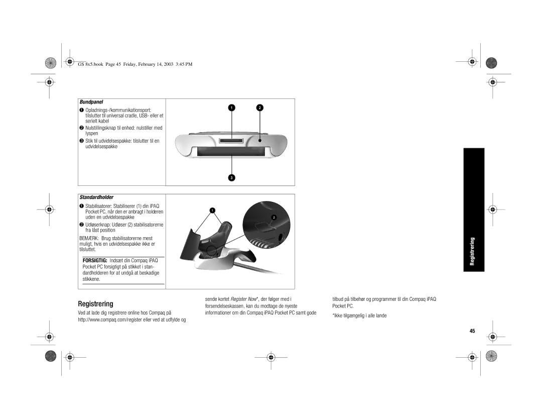 HP H3900 manual Registrering, Bundpanel, Standardholder 