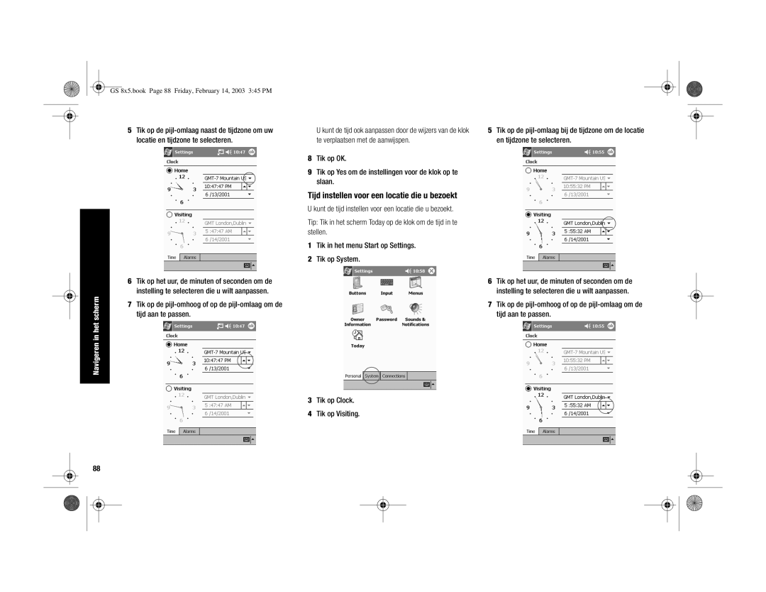 HP H3900 manual Tijd instellen voor een locatie die u bezoekt, Tik op de pijl-omlaag naast de tijdzone om uw 