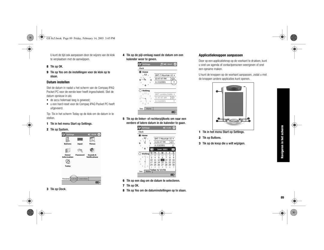 HP H3900 manual Datum instellen, Applicatieknoppen aanpassen 