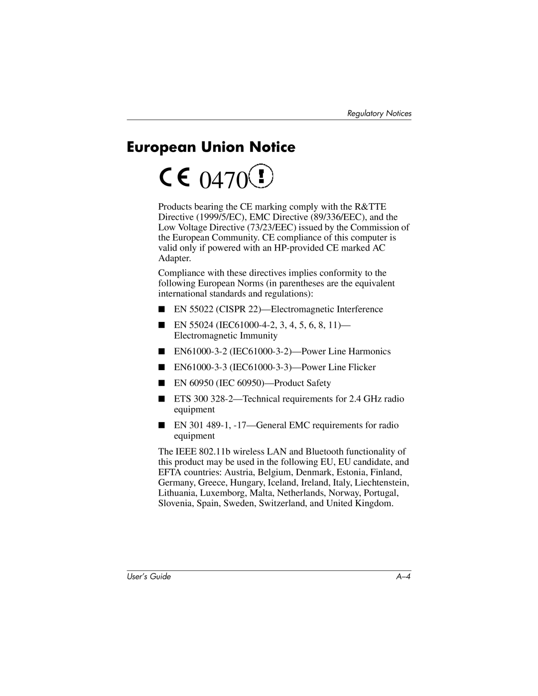 HP h4100 manual 0470, European Union Notice 