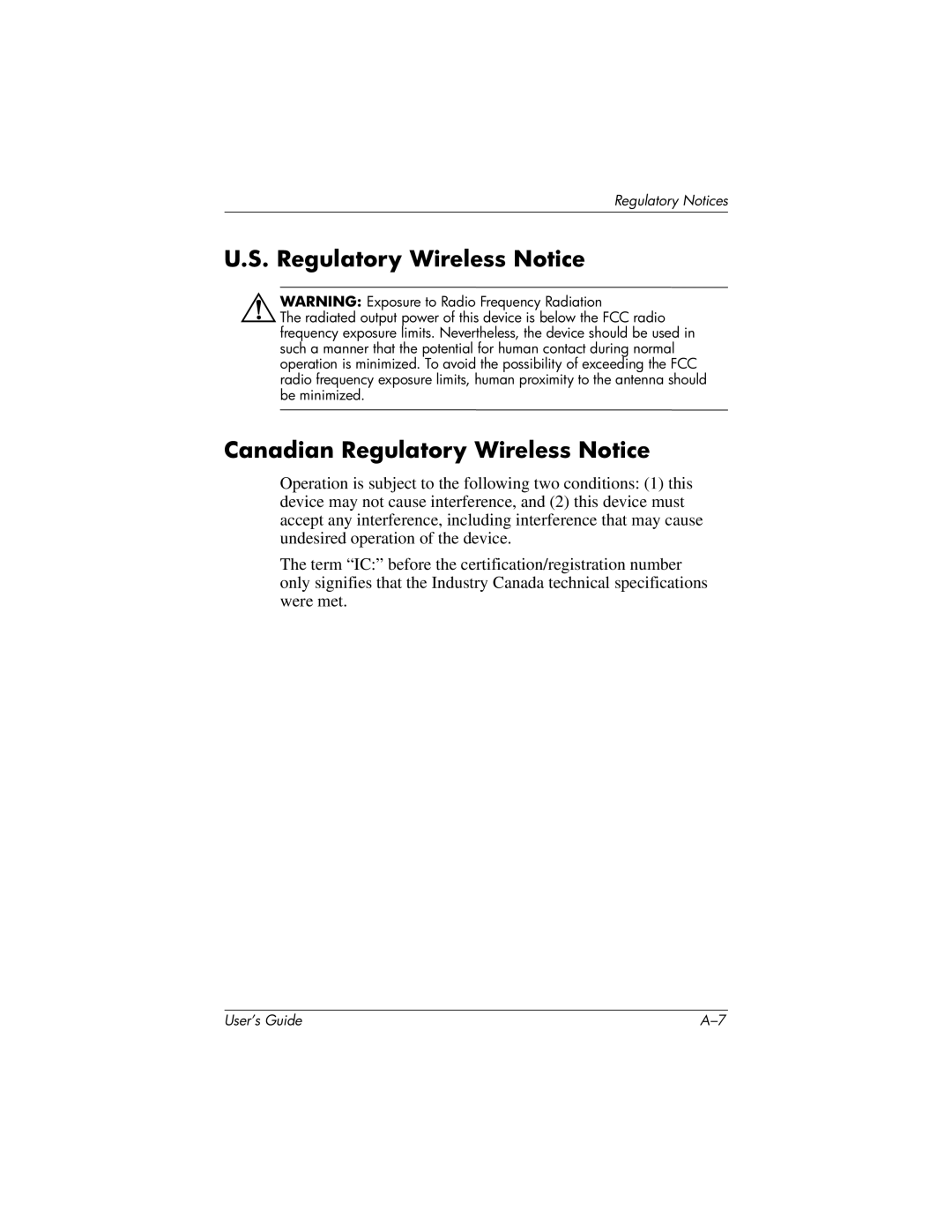 HP h4100 manual Canadian Regulatory Wireless Notice 